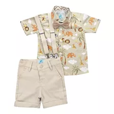Roupa Festa Infantil Camisa Temática Safari Menino 1 À 3anos