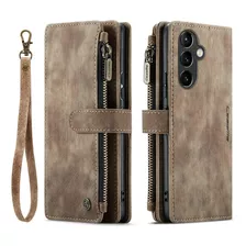 Funda De Cuero Con Cremallera Para Samsung Galaxy Carcasa D