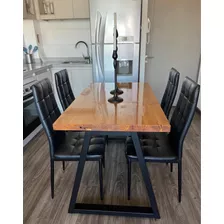 Mesa Comedor Estilo Industrial Con Cubierta De Madera Gruesa