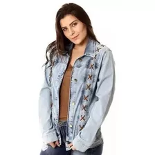 Jaqueta Jeans Maxi Sawary Feminina Azul Cedro Trançado