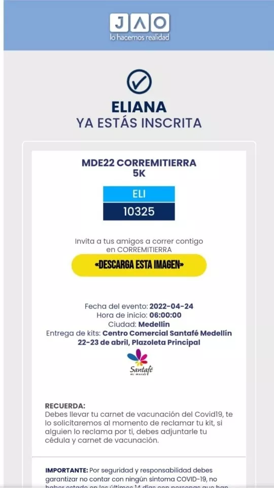 Se Vende 2 Boletos Para Corre Mi Tierra En Medellin 24 Abril