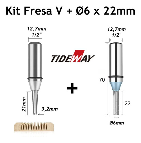 Fresa Em V Curvar Dobrar Cnc + Fresa Tct 6mm Cnc Haste 1/2