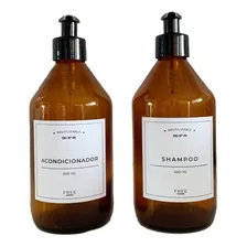 Set Dispenser Shampoo Y Acondicionador Vidrio Ámbar 500ml