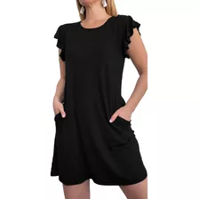 Vestido Corto Mujer Modal Grande Elastizado Bolsillo Y Lazo