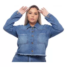 Jaqueta Jeans Cropped Feminina Plus Size Mimi Casaco Jeans