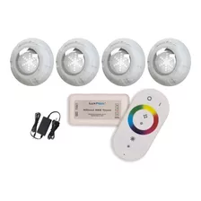 Kit Led Piscina Com Controle + 4 Leds Rgb 9w + Fonte 12v 110v/220v