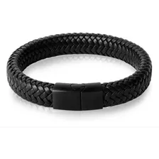 Pulsera Cuero Trenzado Cierre Magnetico Iman Hombre Mujer Color Trenzada-negra Largo 20 Cm