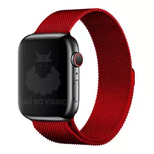 Pulseira Magnética Aço Milanês Compatível Com Apple Watch Cor Vermelho Largura 40 Mm