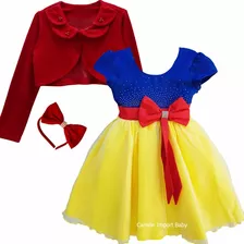 Vestido Infantil Festa Luxo Branca De Neve 4 Ao 16 E Bolero