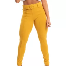 Calça Skinny Jacquard Com Cinto Feminina Moda Luxo Fivela