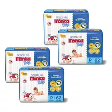 Kit 4 Fraldas Turma Da Mônica Baby Mega P Com 62un Cada