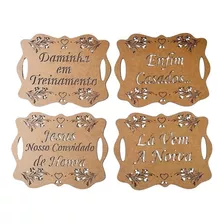 Kit Com 4 Placas De Casamento Em Mdf Cru 3mm