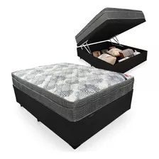 Cama Box Baú Casal + Colchão Ortobom Iso Superpocket Preto