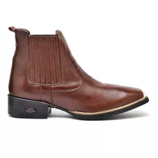 Bota Texana Bico Quadrado Masculina Em Couro Botina Macia