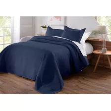 Colcha Cobre Leito Matelado Liso Queen 3 Peças Cor Azul