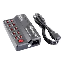 Hub 10 Puertos Usb Zapatilla Cargador Múltiple 5v 12a 220v 