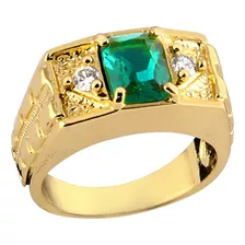 Anel Masculino Com Pedra Verde Banhado A Ouro 18k Top Demais