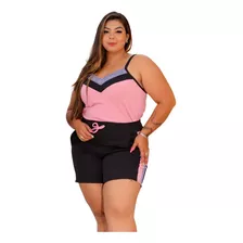 Conjunto Plus Size Regata E Short Feminino Crepe Gg G1 G2 G3