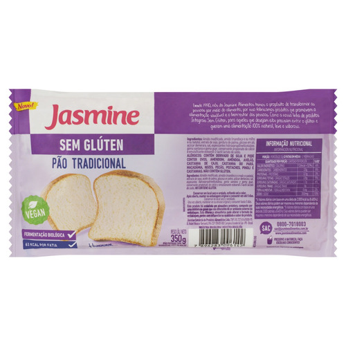 Pão De Sanduíche Tradicional Sem Glúten Jasmine Pacote 350g