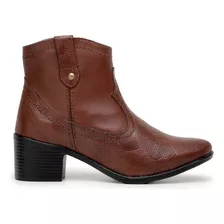 Bota Casual Feminina Country Em Couro Coturno Cano Baixo Top