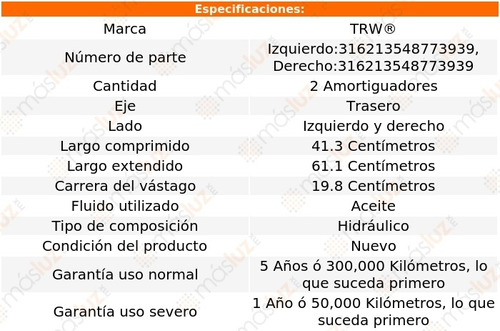 (2) Amortiguadores Hidrulicos Traseros Ford Ghia 91/94 Trw Foto 2