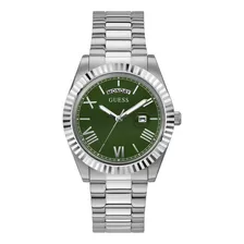 Reloj Para Hombre Guess Legacy W1049g5 Color Negro Correa Plateado Bisel Plateado Fondo Verde Oscuro