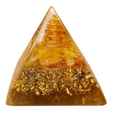 Piramide De Orgonite Dourada Pequena Modelo 2 Com Citrino