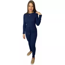 Kit 3 Conjunto Feminino Calça E Blusa Ribana Canelada Frio 