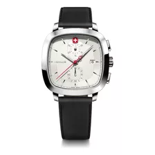 Wenger Reloj Vintage Classic Chrono 39.5 Mm, Blanco Color De La Correa Negro Color Del Bisel Plateado