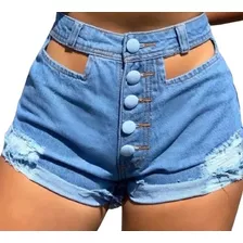 Short Jeans Vazado Na Cintura Botões Feminino Destroyed 
