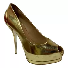 Zapato De Fiesta Dorado Taco Alto C Detalles 50%off Datelli 