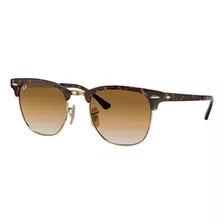 Anteojos De Sol Ray-ban Clubmaster Metal Standard Con Marco De Metal Color Polished Tortoise, Lente Light Brown De Cristal Degradada, Varilla Polished Tortoise De Metal - Rb3716