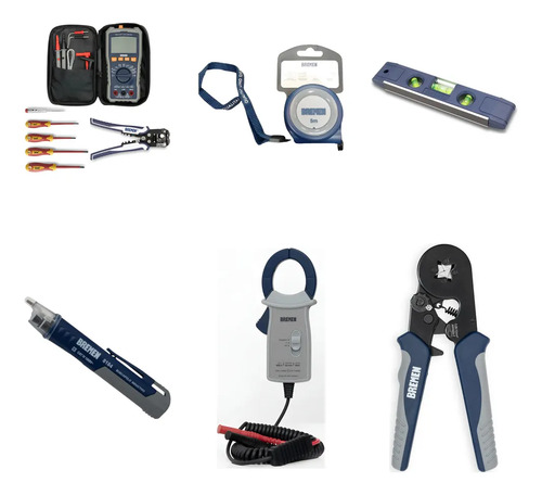 Kit Bremen: Multímetro + Cinta Métrica 5m + Nivel Burbuja 23cm + Buscapolo + Pinza Amperimétrica + Crimpeadora
