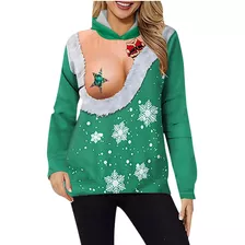 Jersey Casual De Manga Larga Con Estampado Navideño Divertid