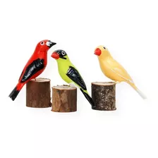 Pássaros Madeira: Tiê-sangue, Pintassilgo, Canário (2039) Cor Preto