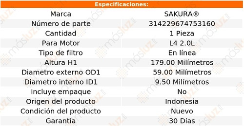 (1) Filtro Combustible Ford Focus 2.0l 4 Cil 09/13 Sakura Foto 2