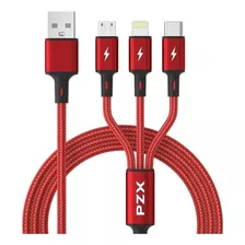 Cable Datos Carga Compatible 1.2m 3a Micro/typec/iosv V138 Color Rojo