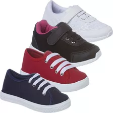 4 Pares Tênis Infantil Feminino Moda Menina Casual Escolar Confortável Cadarço Promoção Kit Atacado Sapato Criança 