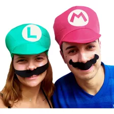Boina Chapeu Quepe Super Mario Bros Luigi + Bigode Full