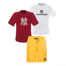 Kit Camiseta Casual Com Estampa Bermuda Masculina Moletom Ny