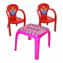Kit Mesa Rosa E 2 Cadeiras Infantil Vermelha Guerreira Usual