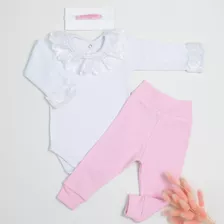 Conjunto Calça E Body Bebê Menina Algodão Luxo Maternidade 