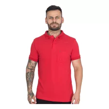 Camisa Gola Polo Masculina Piquet Lisa Com Bolso Manga Curta