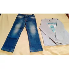 Combo Pantalon Jean Elast. T:6 + Remera T:4 Impecables(ver)