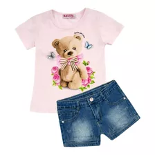 Playera Y Short Mezclilla De Niña, Conjunto Infantil De Moda