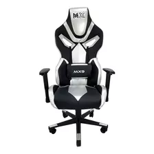 Cadeira De Escritório Mymax Mx9 Gamer Ergonômica Preta E Prata Com Estofado Em Tecido Sintético