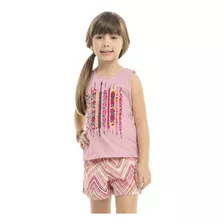 Conjunto Feminino Regata Estampa Etnica C/ Shorts Em Tactel Nº 4 Ao 10