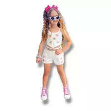 Conjunto Para Menina Croped E Shorts Ursinho Infantil Full