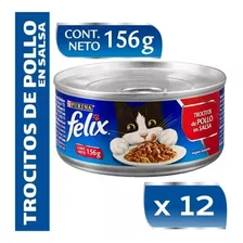 Alimento Gato Félix Lata Trocitos Pollo 156g Pack 12 Unidads
