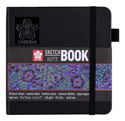 Cuaderno Sakura Sketch 140 Grs 12 X 12 Cm 80 Hs. Papel Negro